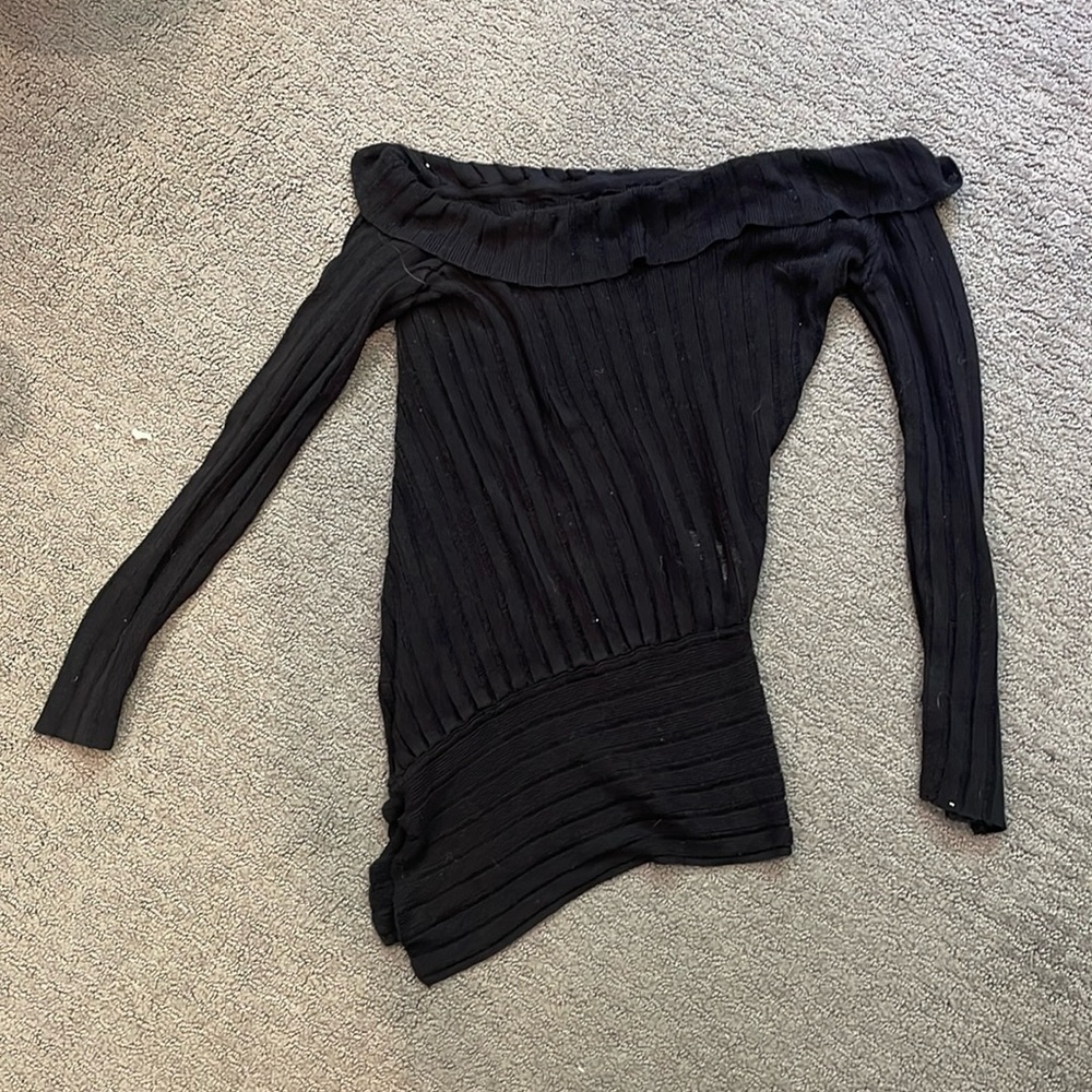 off shoulder sheer asymmetrical sweater 🖤